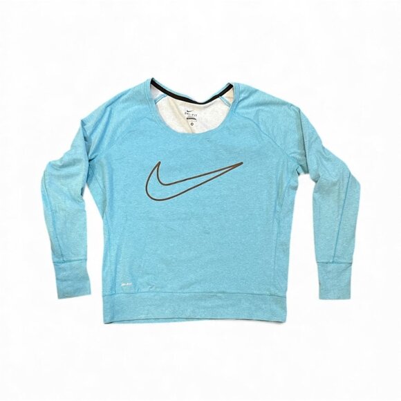 Nike Dri-Fit Womens Blue Long Sleeve Logo Sweatshirt - Picture 7 of 7